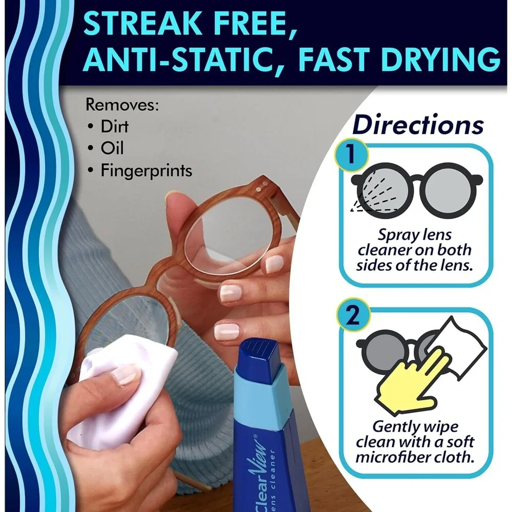 Clear View Lens Cleaner Kit Travel Combo w/ Cloth Safe For All Lenses, 1oz.